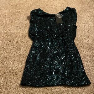 DO+BE Black and Green Sequin Top
